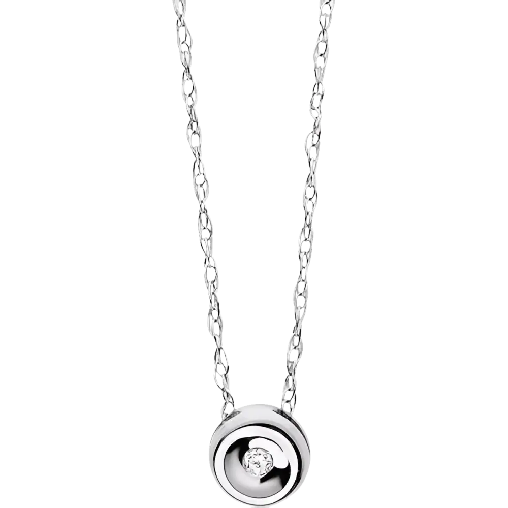 Collana Punto Luce Oro Bianco e Diamante GLB 900 con ciondolo diamante rotondo bezel