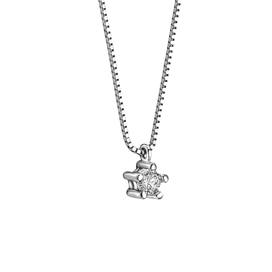 Collana Punto Luce Oro e Diamante con collana a maglia argento e pendente diamante