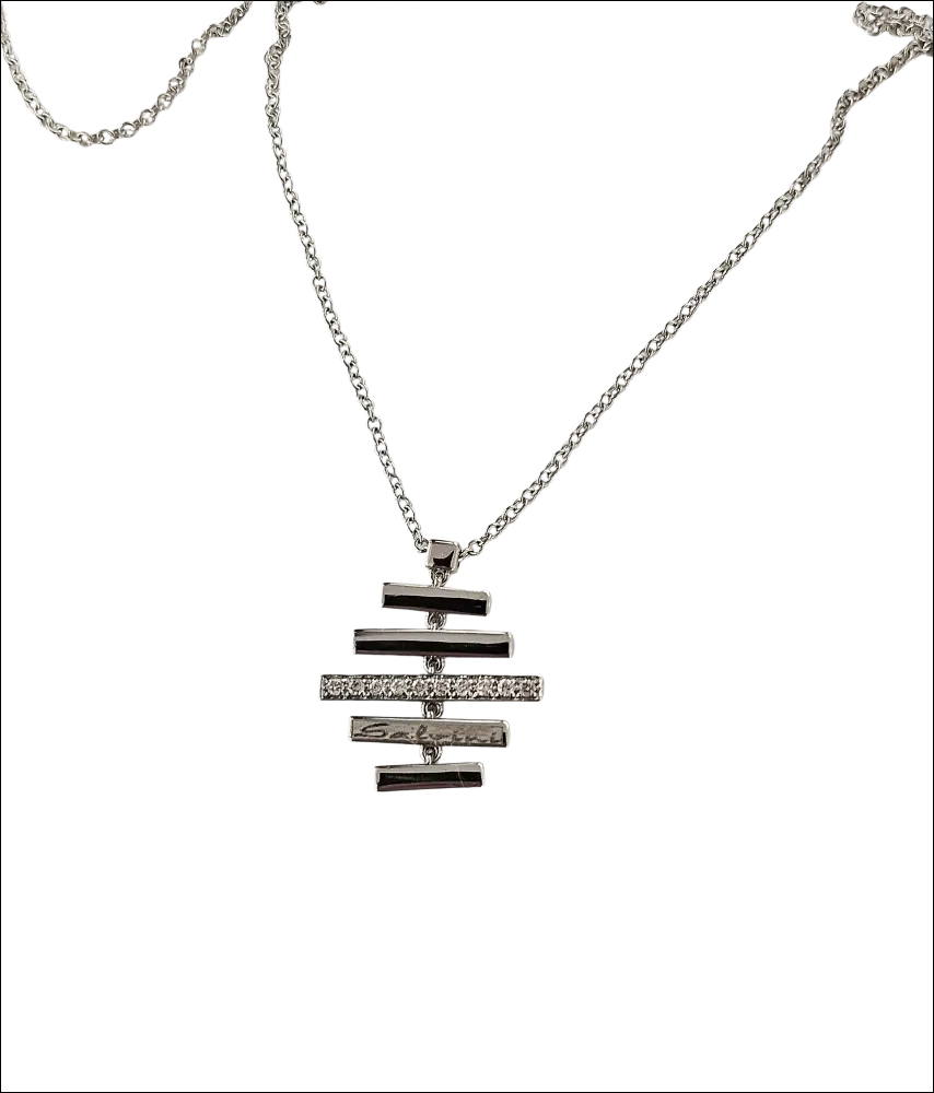 Collana Salvini Divina: ciondolo in oro bianco con barre geometriche e diamanti