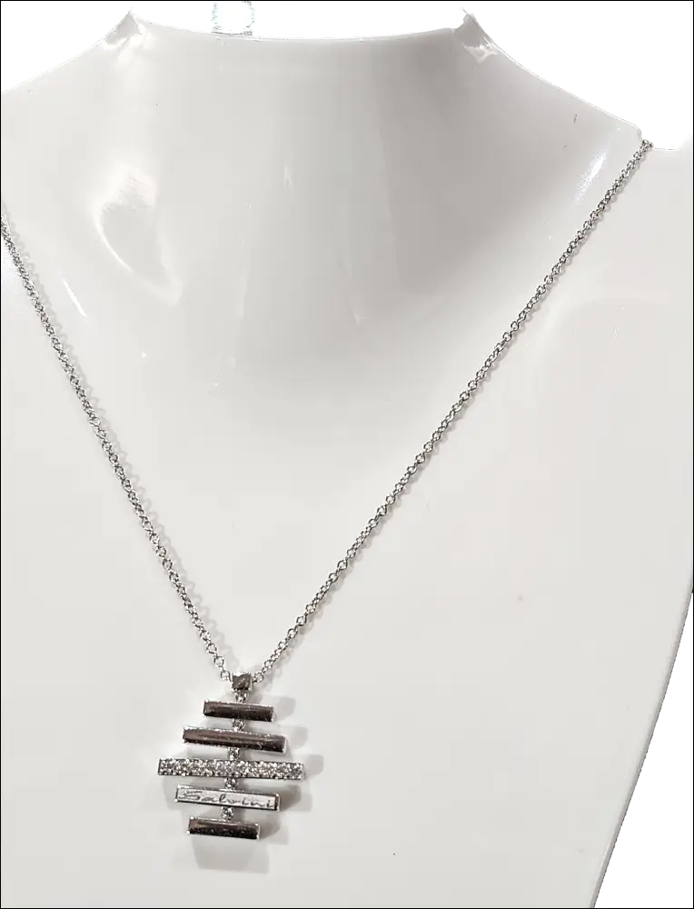 Collana Salvini Divina: ciondolo geometrico oro bianco, barre nere-argentate con diamanti