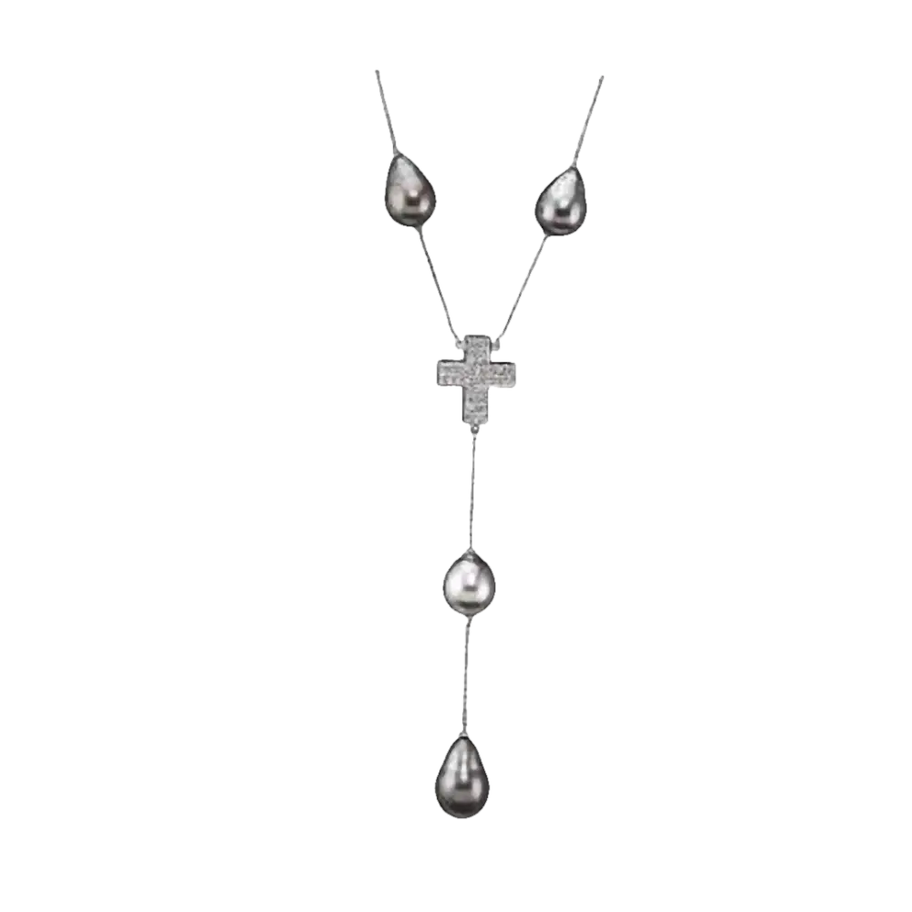 Collana Salvini Estro con croce, perle Tahiti e diamanti, argento brillante