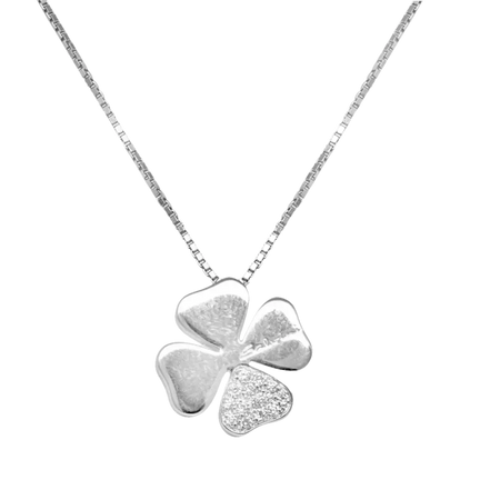 Collana Salvini Quadrifoglio Oro Bianco e Diamanti con ciondolo quadrifoglio in argento con foglia pavé