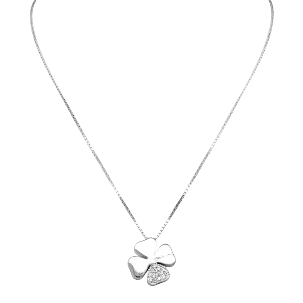 Collana Salvini Quadrifoglio Oro Bianco e Diamanti con ciondolo quadrifoglio in argento e diamanti