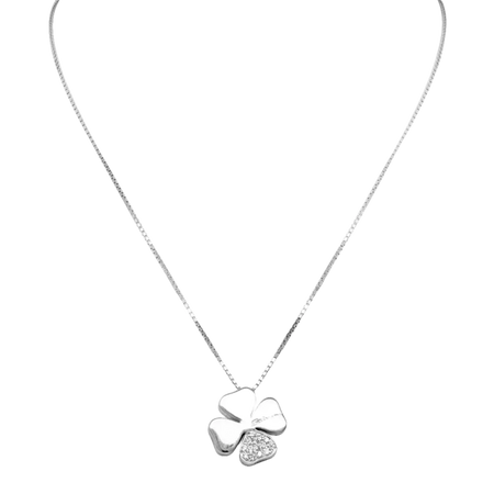 Collana Salvini Quadrifoglio Oro Bianco e Diamanti con ciondolo quadrifoglio in argento e diamanti