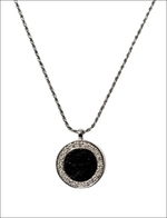 Collana Salvini Segreti in oro bianco con pendente circolare, centro nero e cristalli chiari