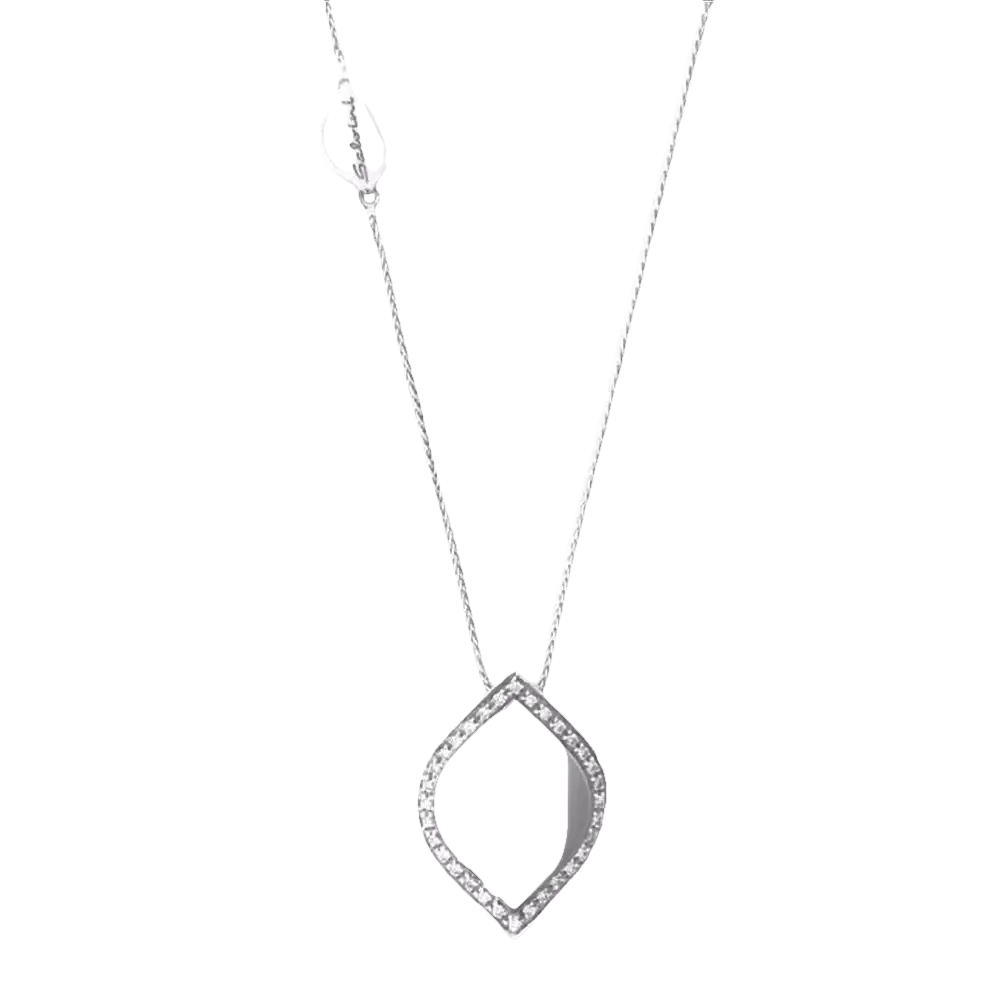 Collana Salvini Time Square Oro Bianco e Diamanti con pendente foglia e pietre chiare