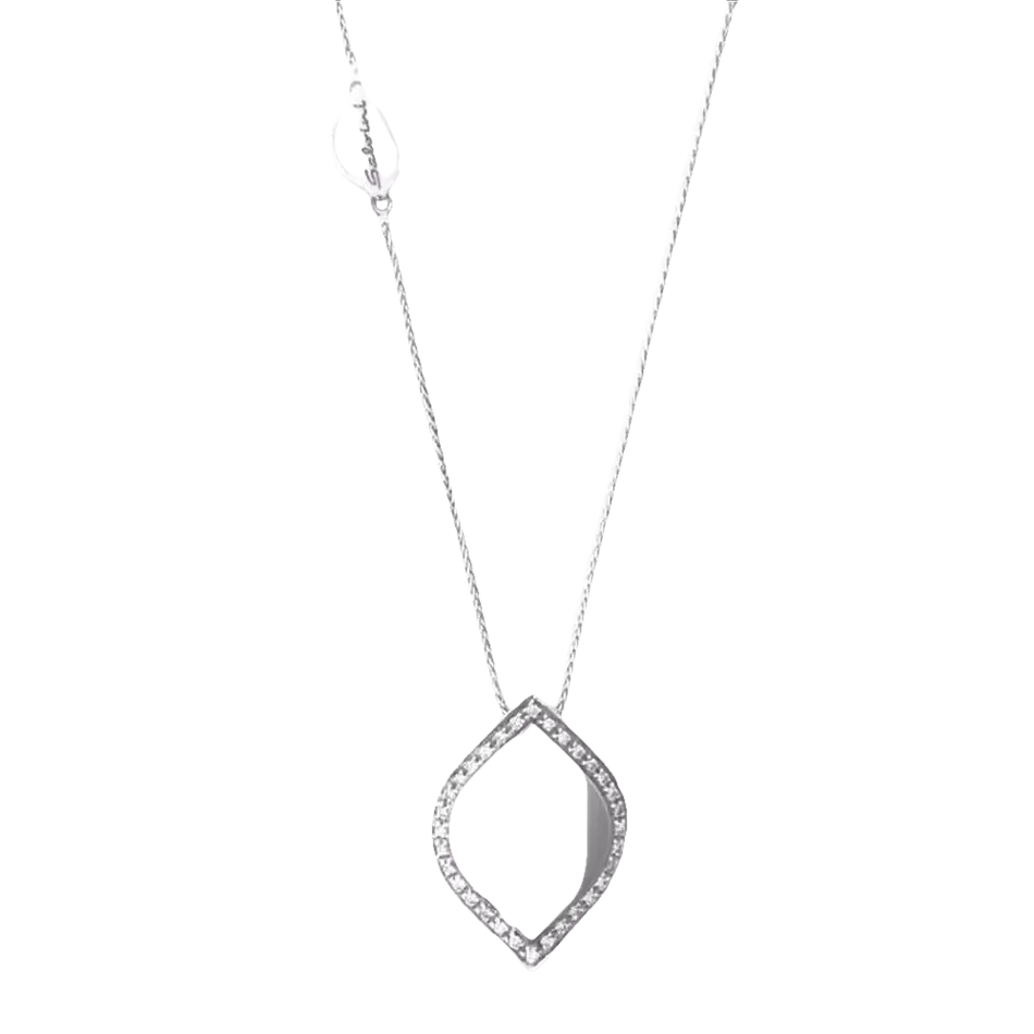 Collana Salvini Time Square Oro Bianco e Diamanti con pendente foglia e pietre chiare