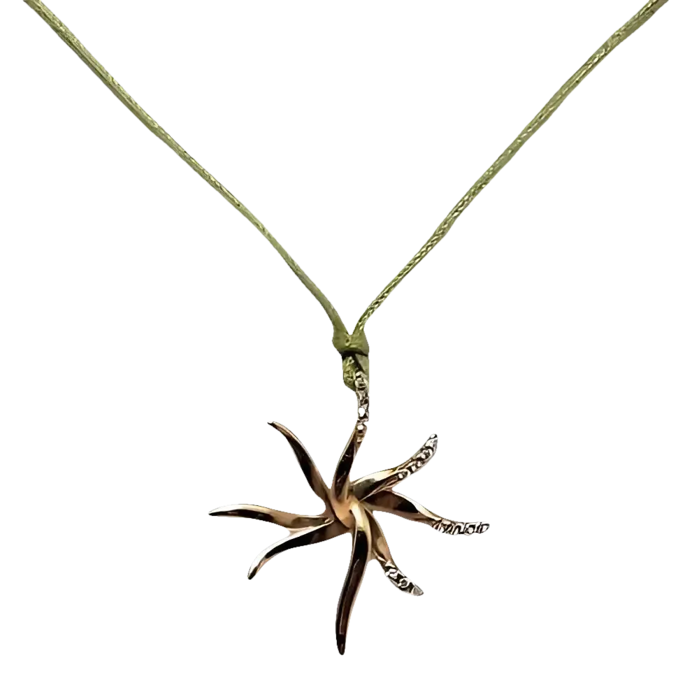 Pendente multibraccio in oro giallo con diamanti e corda verde Collana Sole GLB 500