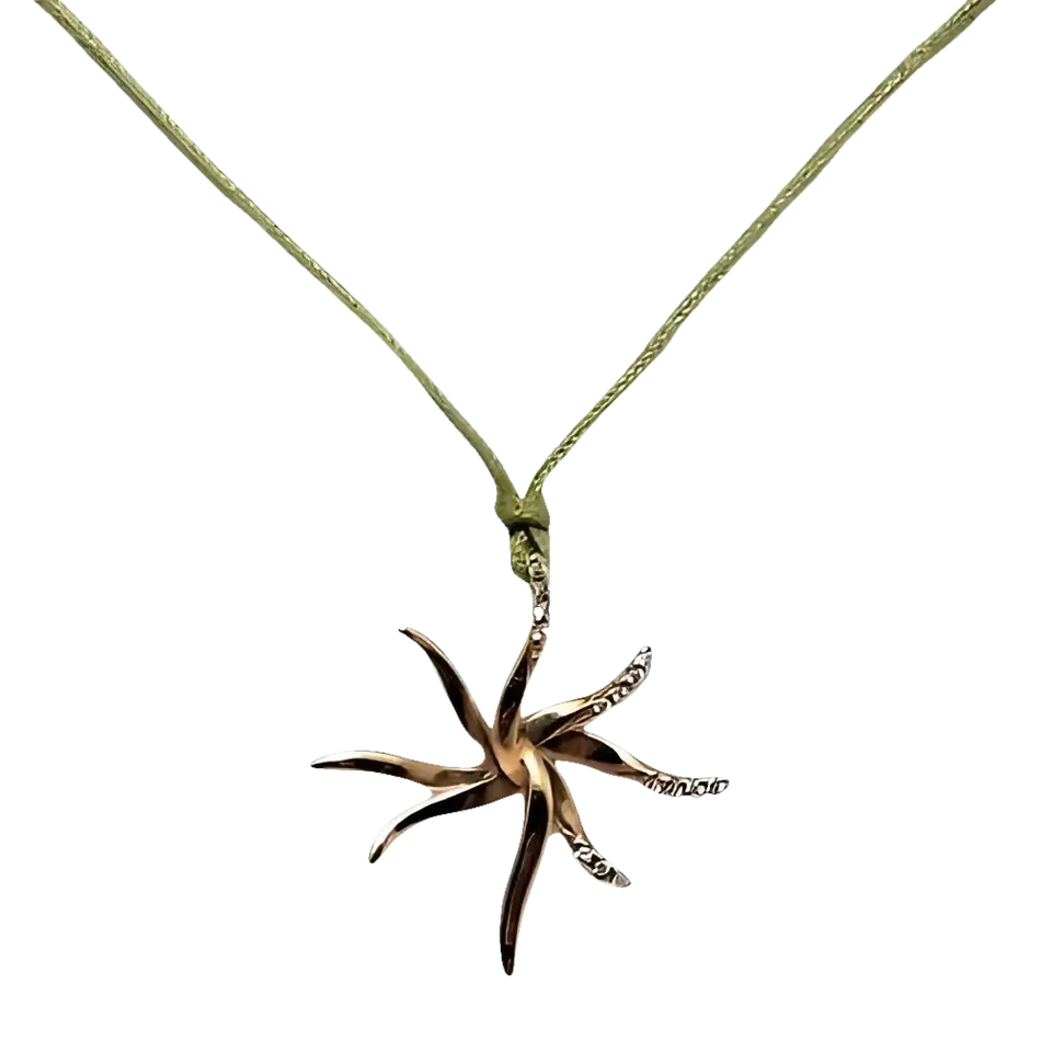 Pendente multibraccio in oro giallo con diamanti e corda verde Collana Sole GLB 500