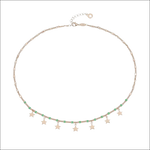 Collana Stella Argento dorato e smalto verde talismano con stelle pendenti