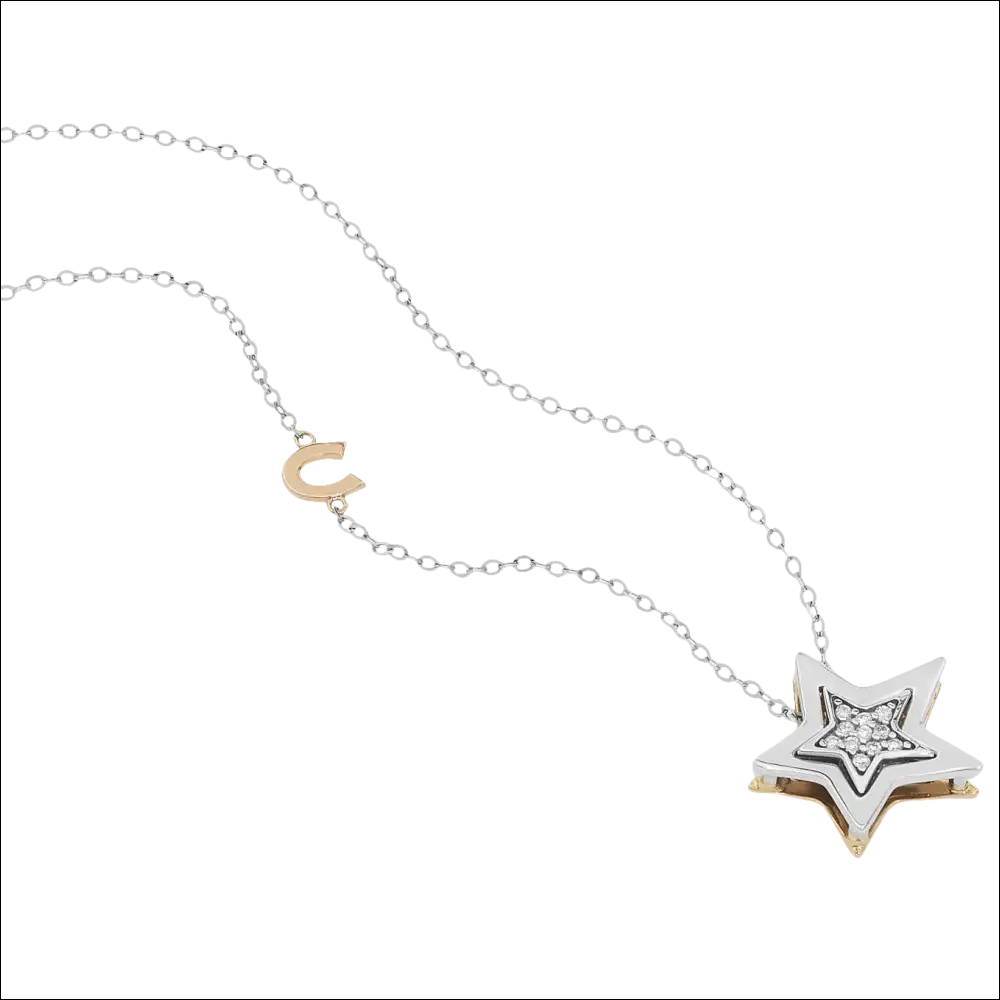 Collana Stella d’Oro Portafortuna con pendente a stella con diamanti e charm a C
