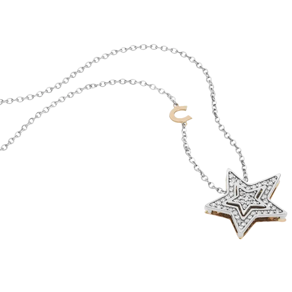 Collana Stella Oro e Diamanti COMETE GIOIELLI GLB 1446 con pendente a stella e ferro di cavallo