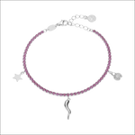 Collana tennis argento stella talismano con cristalli rosa e charms