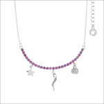 Collana tennis argento Stella Talismano con gemme rosa e ciondoli