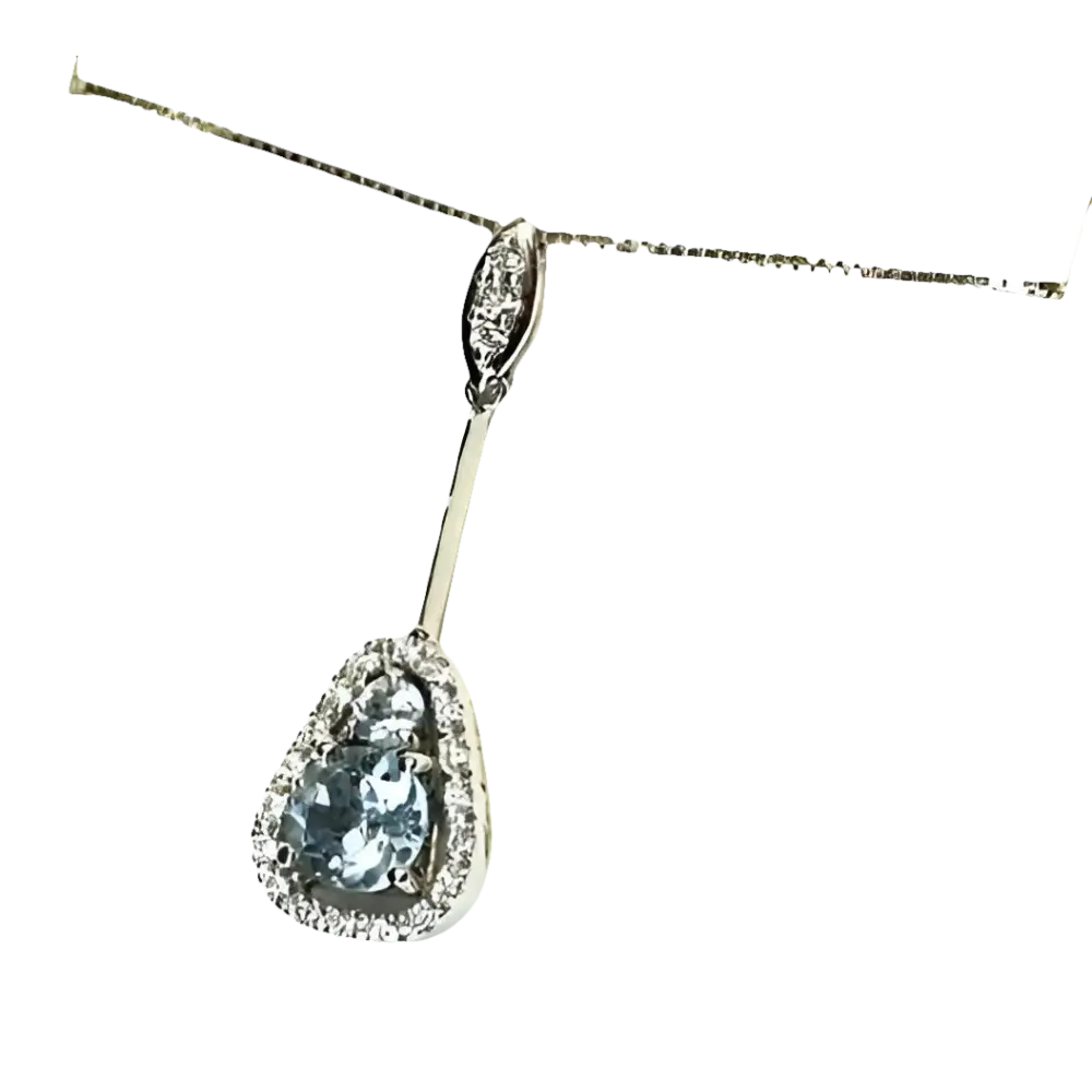Collana Salvini Dahlia con pendente in acquamarina a pera e diamanti in argento