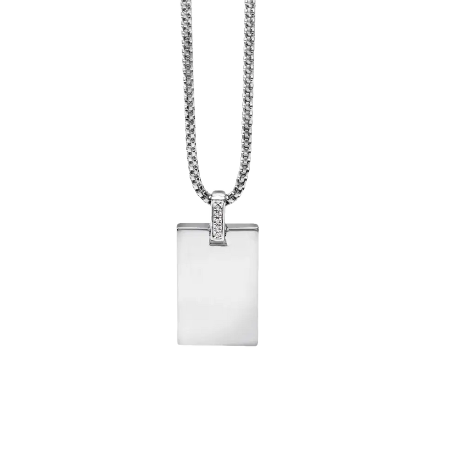 Collana uomo in acciaio con pendente rettangolare argento e diamanti Comete Gioielli UGL349