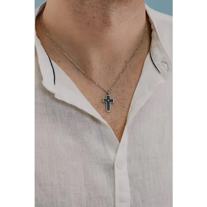 Collana uomo COMETE acciaio con croce Texture UGL 635|bonini-gioielli