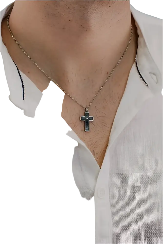 Collana uomo Comete in acciaio con croce texture oro nero