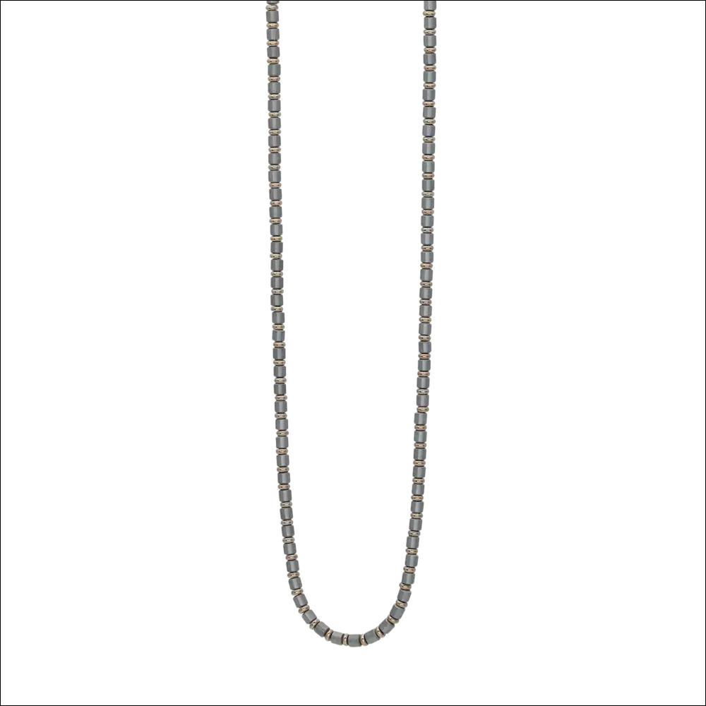 Collana Uomo Comete Mineral in acciaio ed ematite con catena silver sfaccettata
