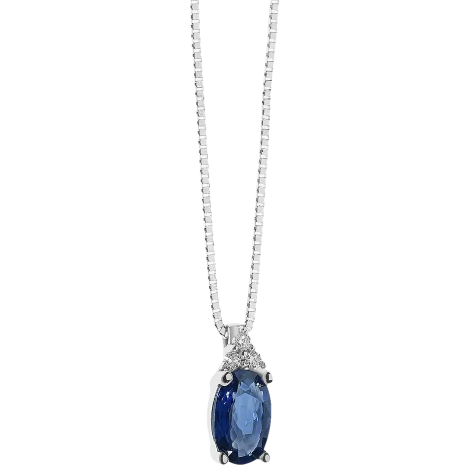 Collana Zaffiro Blu e Diamanti COMETE GIOIELLI con catenina in argento e pendente oval blue sapphire circondato da piccoli diamanti