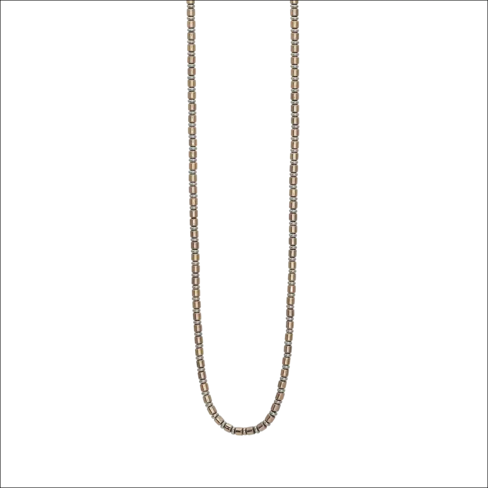 Collana uomo COMETE Mineral in acciaio ed ematite rosé, catena argento opaco