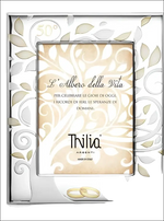 Cornice Albero della Vita con fedi 50° silver con motivi foglia e testo italiano