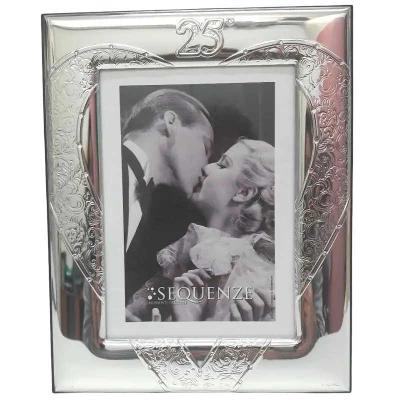 Cornice Argento Amour con Cristalli e Cuore Floreale cornice a forma di cuore argentata per anniversario