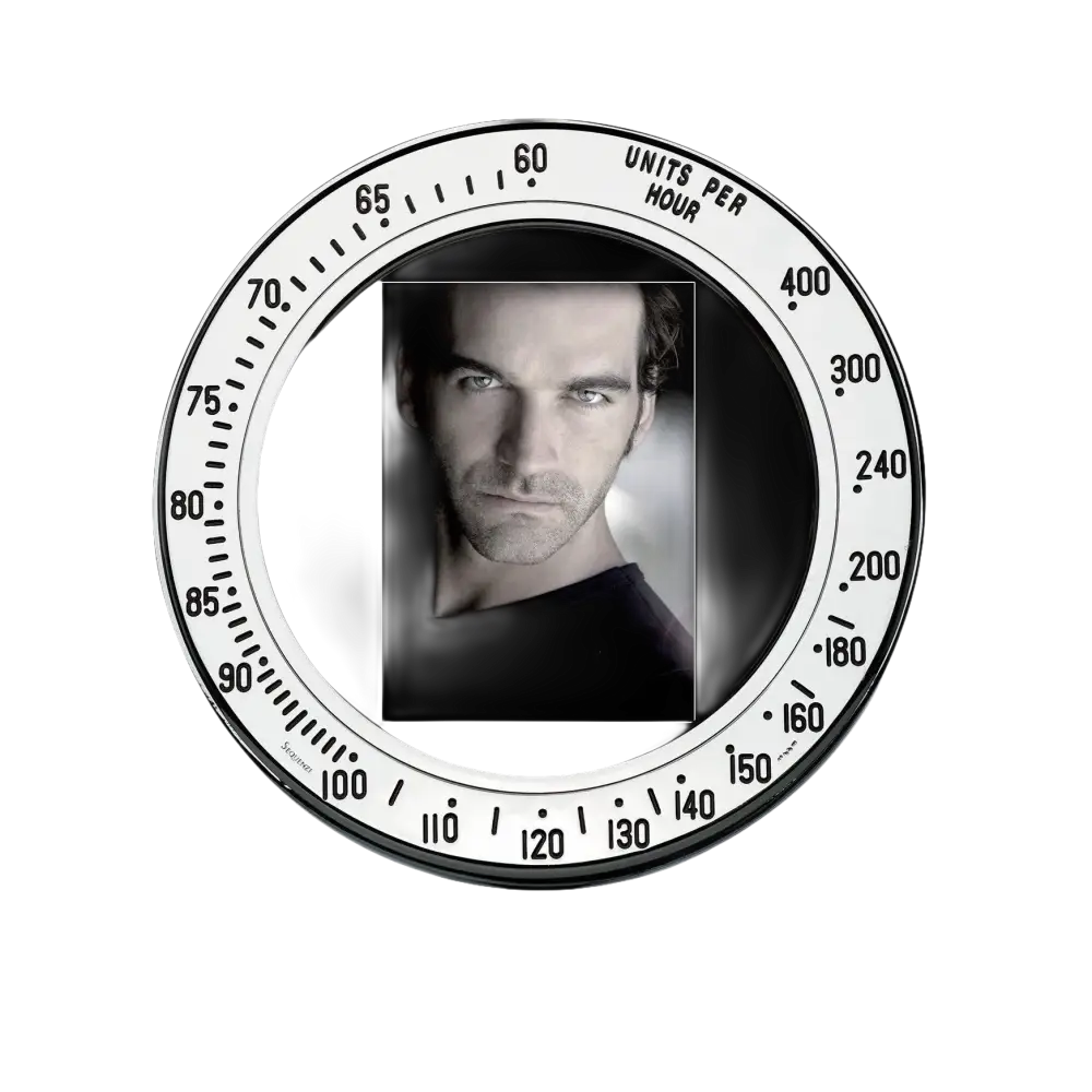 Misuratore circolare bianco e nero con ritratto uomo al centro del Cornice Argento Bilaminato Tribute to Time Rolex