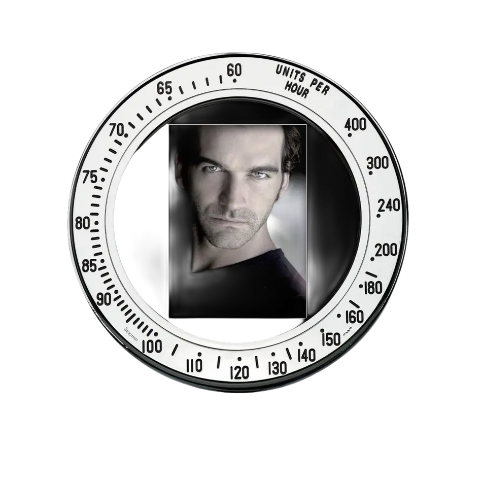 Misuratore circolare bianco e nero con ritratto uomo al centro del Cornice Argento Bilaminato Tribute to Time Rolex