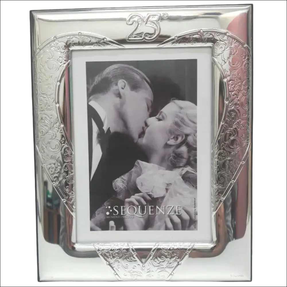 Cornice Argento Amour con Cristalli e Cuore Floreale cornice a forma di cuore argentata per anniversario