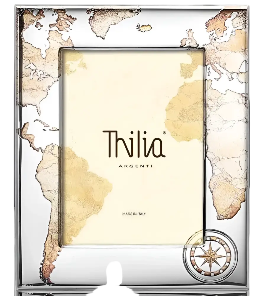 Cornice Argento Thilia con mappa del mondo 13x18 cm, rosa dei venti