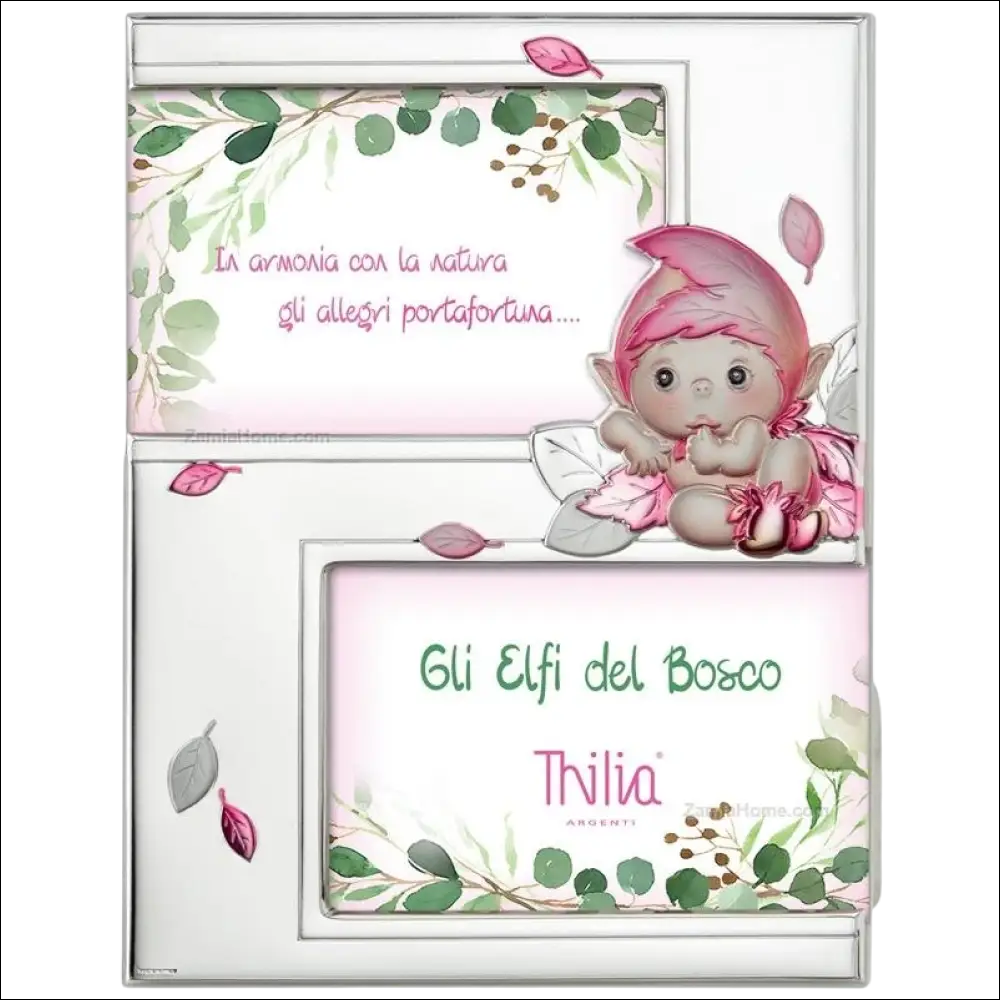 Cornice portafoto doppia Thilia con elfo in elegante cornice argentata