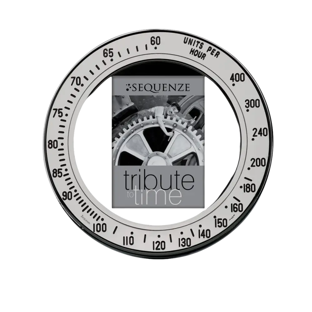 Alt text per SEO for Cornice Portafoto Tribute to Time SQ1221 featuring a circular metal gauge with framed image