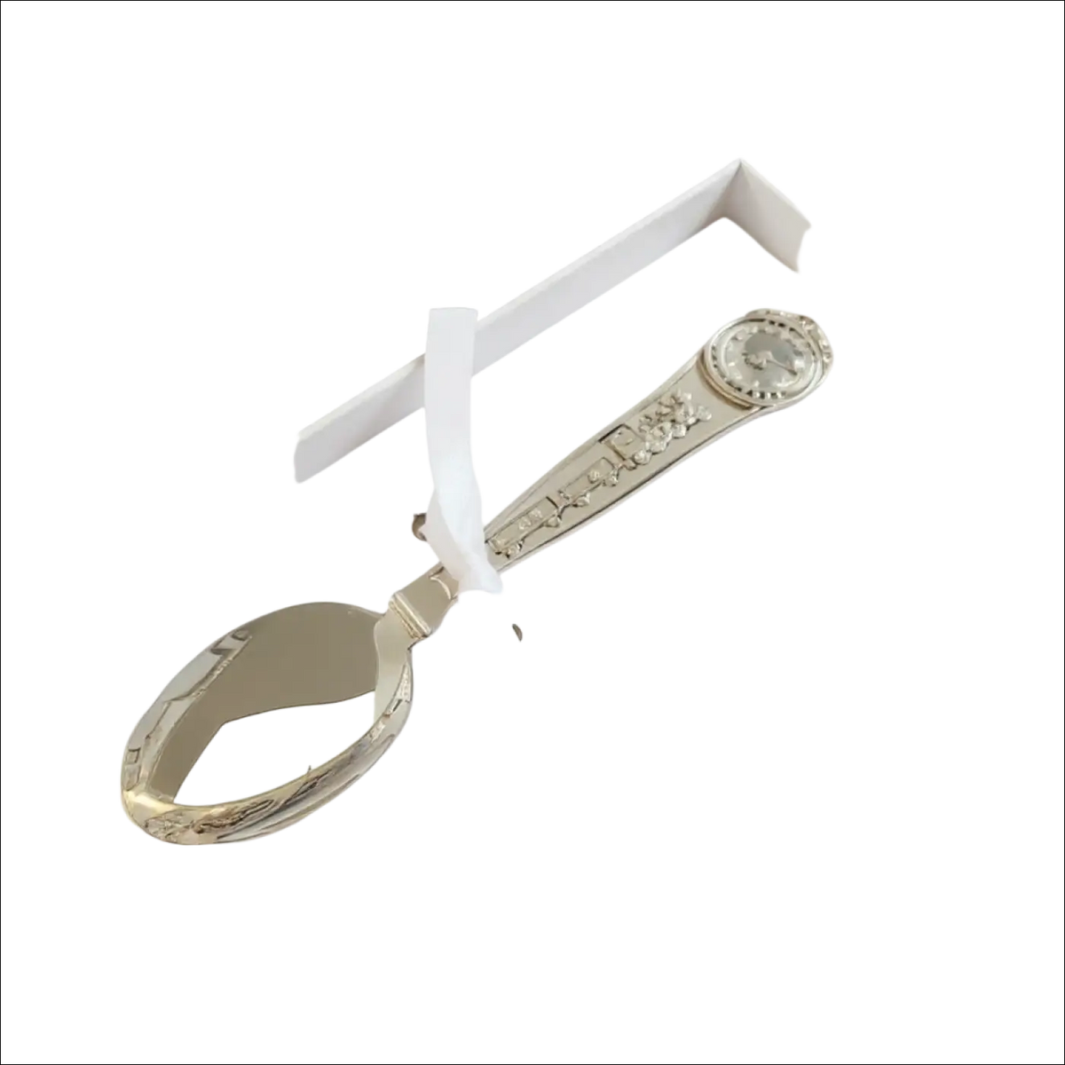 Cucchiaio argento Trenino Zaramella Argenti con manico inciso in scatola bianca
