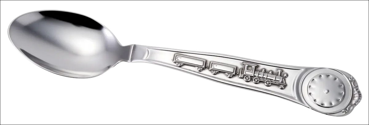 Cucchiaio argento Trenino Zaramella Argenti con manico inciso treno