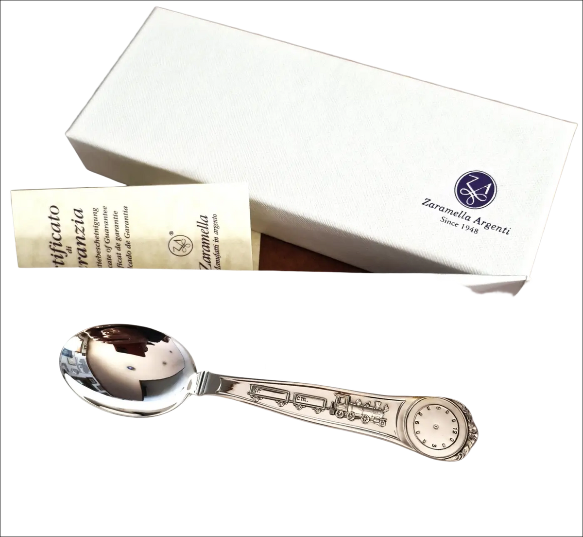 Cucchiaio Argento Trenino Zaramella Argenti con orologio nel manico, in scatola