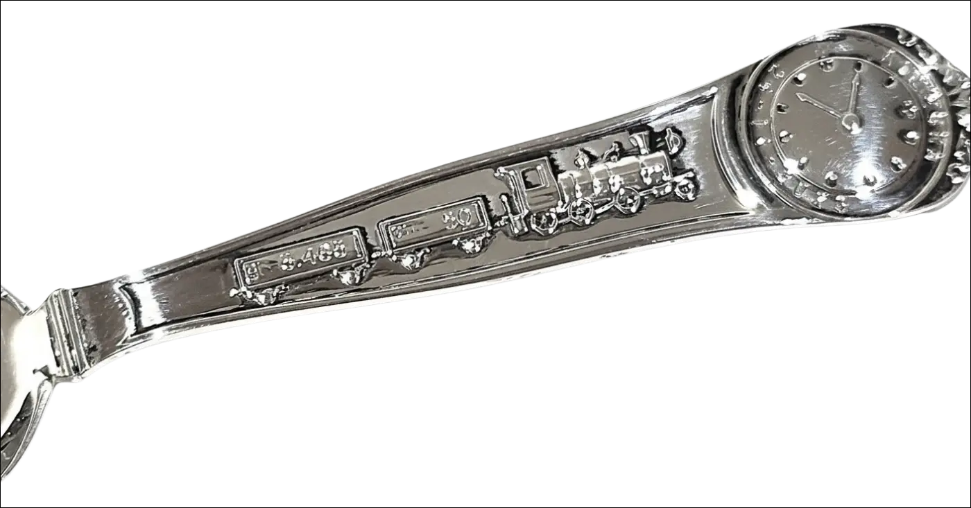 Cucchiaio argento Trenino Zaramella Argenti con ornato treno e orologio