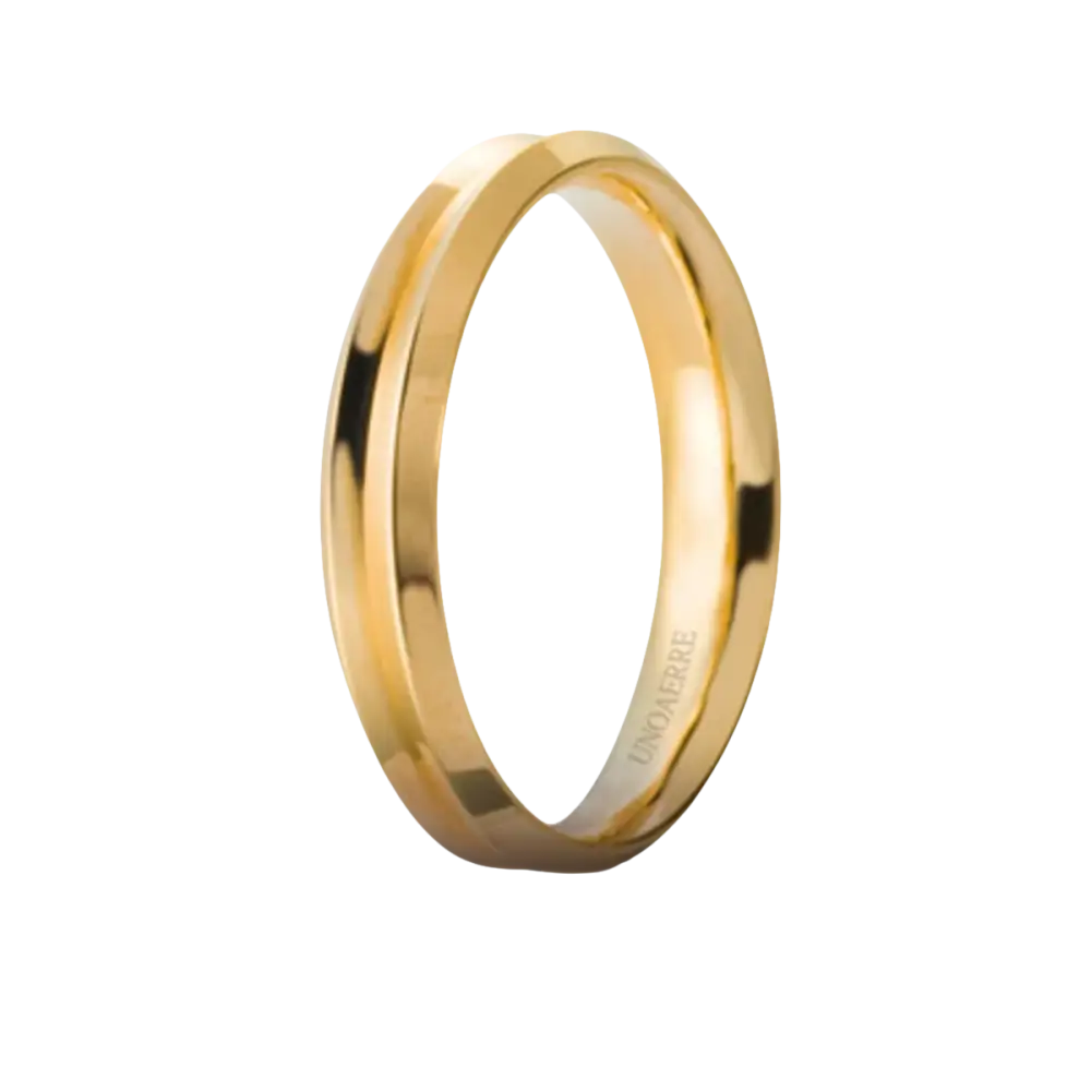 Fede Nuziale Oro Giallo Corona UNOAERRE, an elegant polished gold wedding band with faceted edge