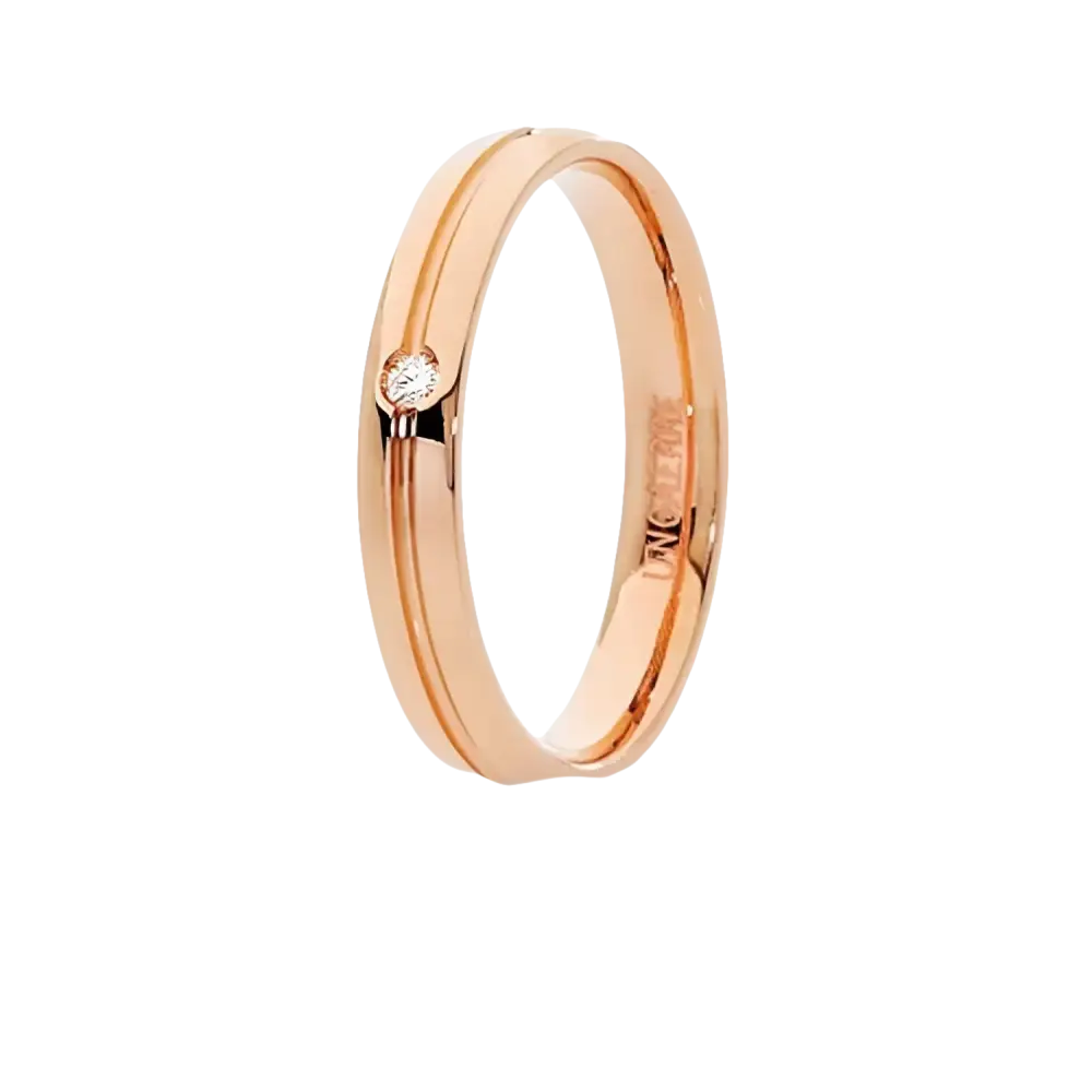 Fede Nuziale UNOAERRE Lyra Oro Rosa con Diamante anello in oro rosa con diamante singolo