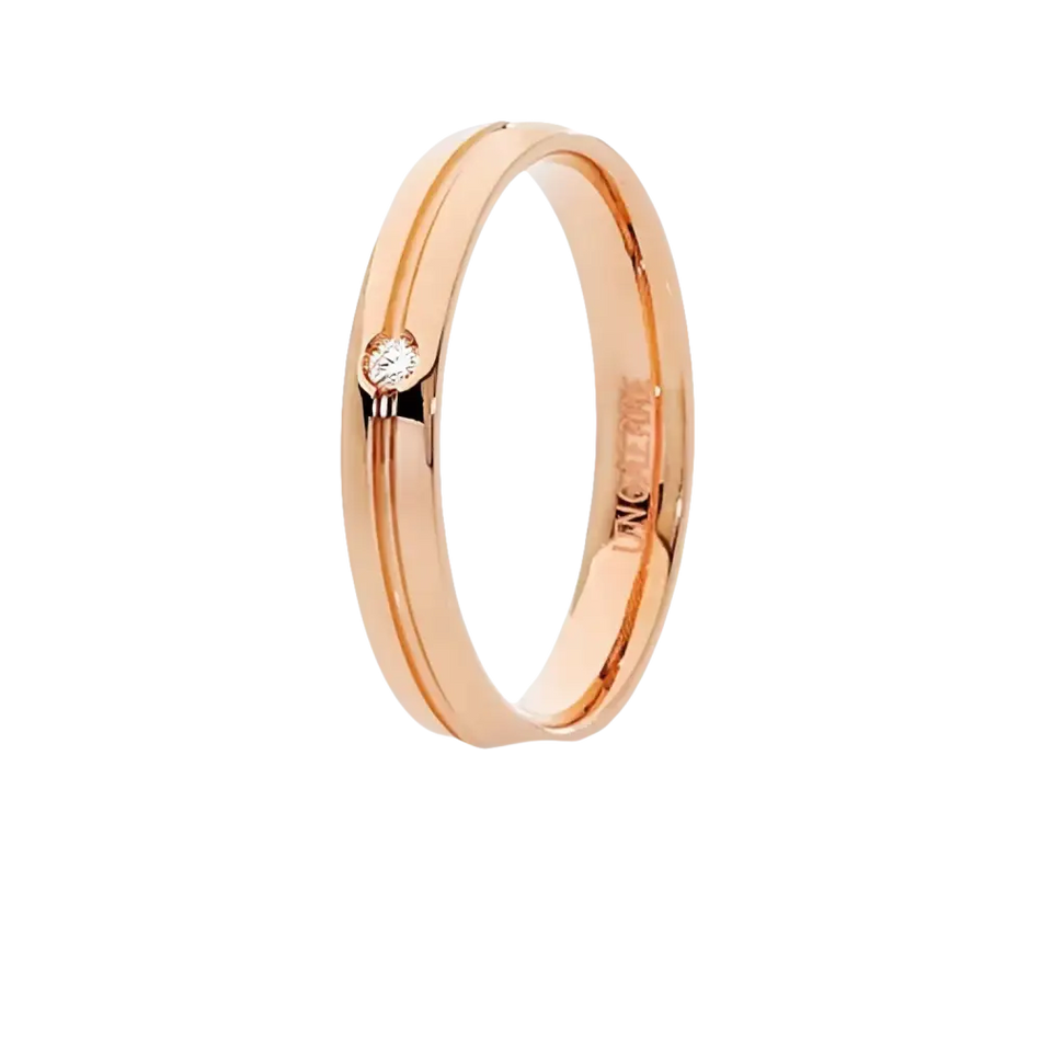 Fede Nuziale UNOAERRE Lyra Oro Rosa con Diamante anello in oro rosa con diamante singolo