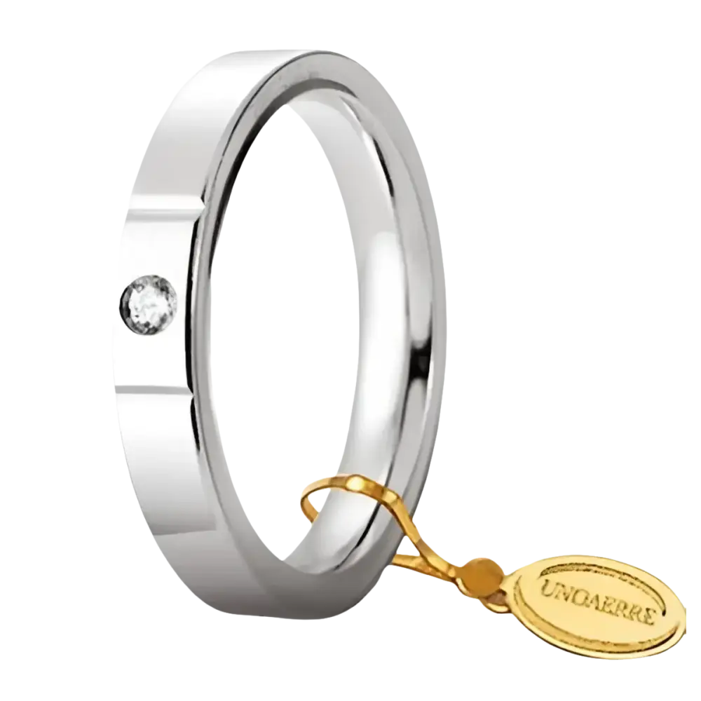 Anello in argento con accento di diamante Fede oro bianco Cerchi di Luce UNOAERRE