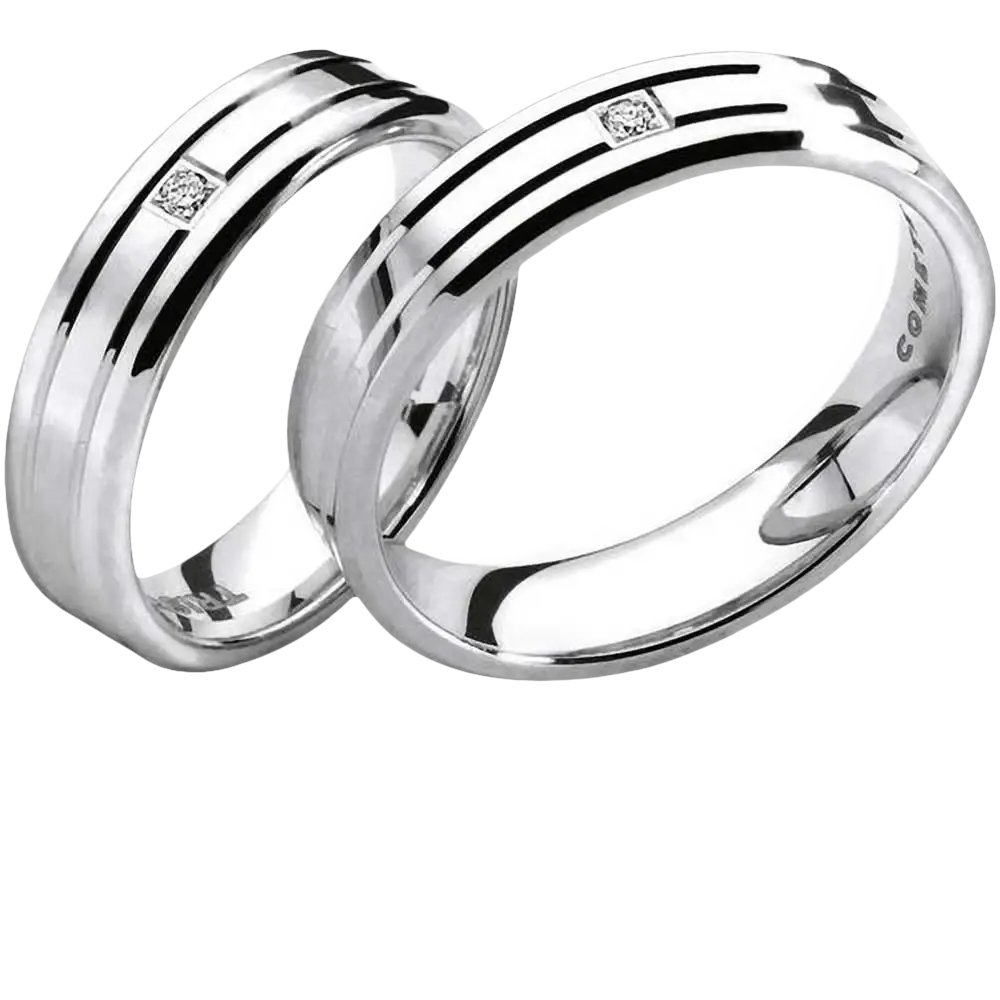 Fedi nuziali in argento con diamanti per il matrimonio Fede Oro Bianco e Diamante COMETE Tristano e Isotta