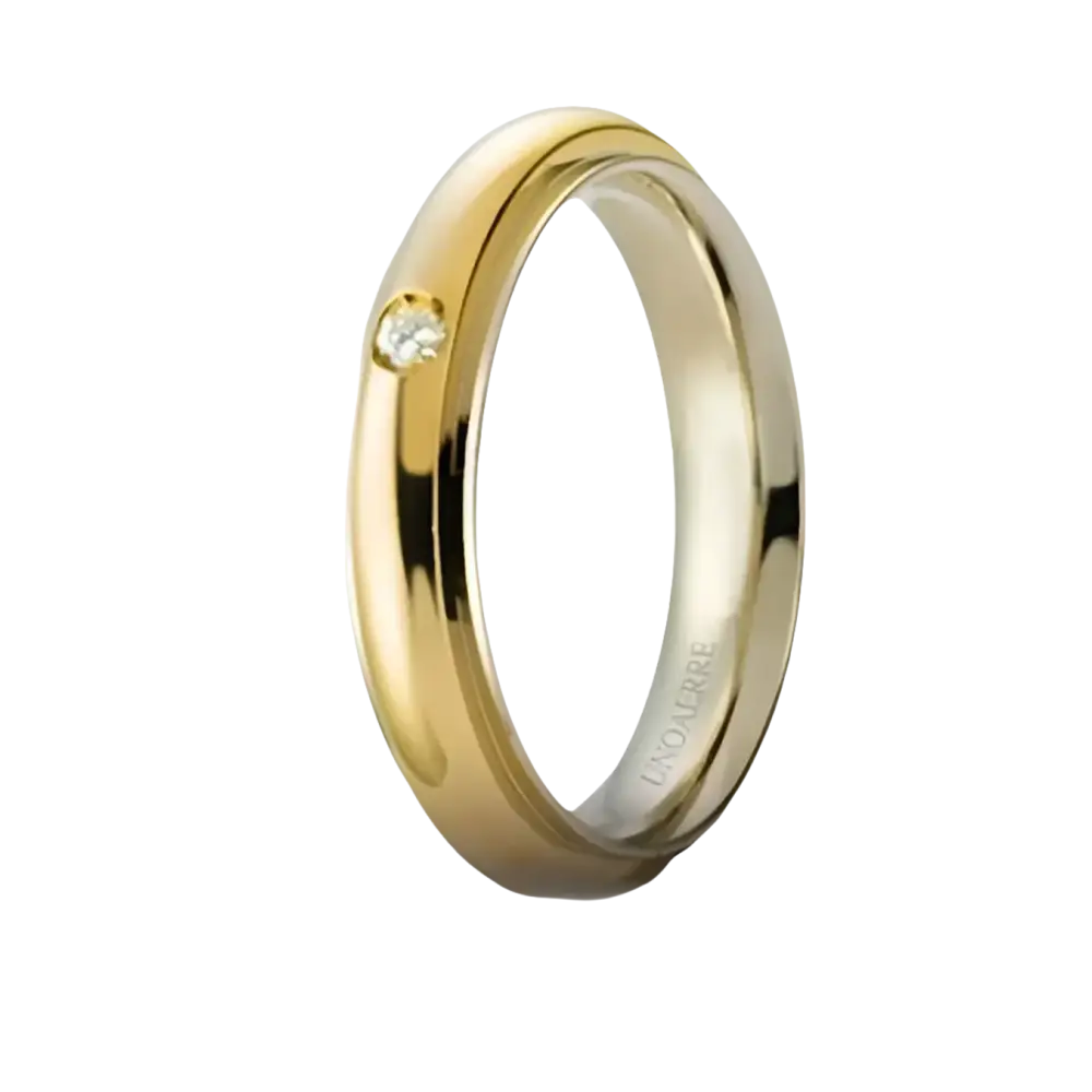 Anello bicolore in oro giallo e bianco con diamante Andromeda UNOAERRE
