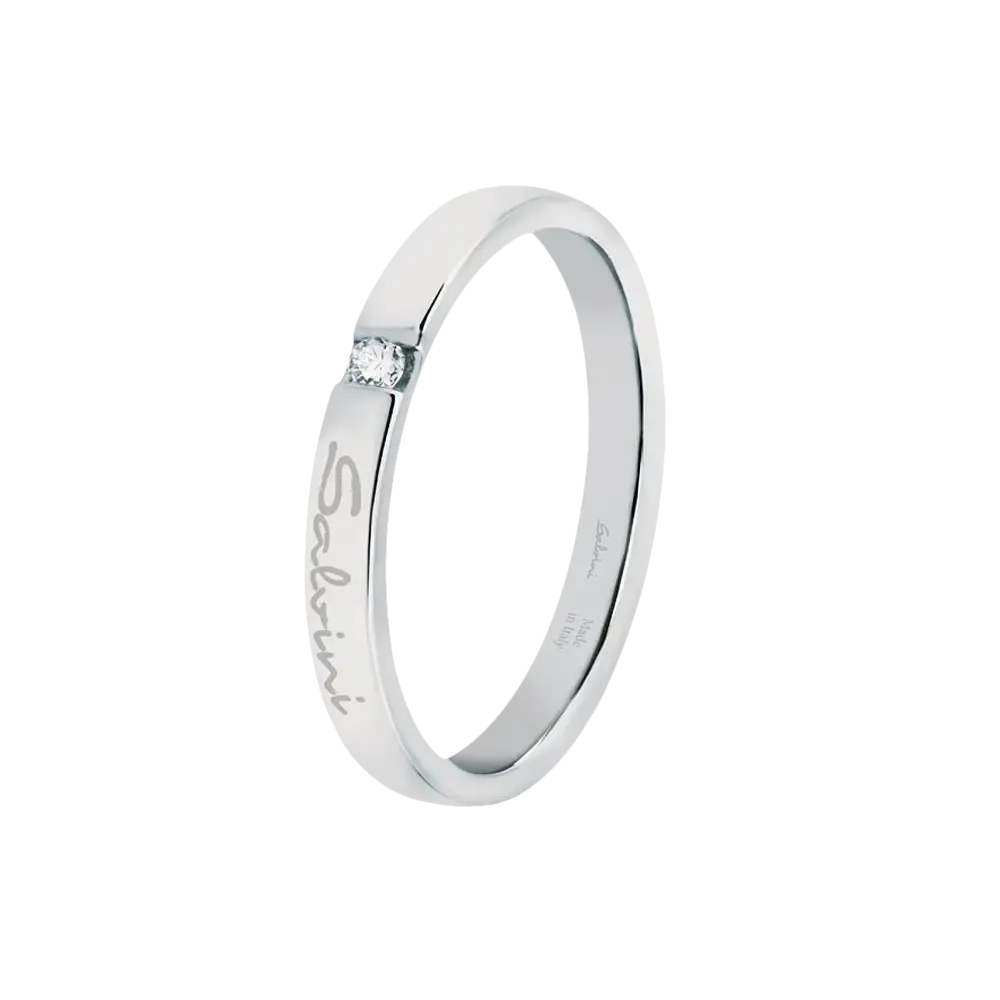 Anello in oro bianco con diamante incastonato a filo del marchio Fede Salvini First Date