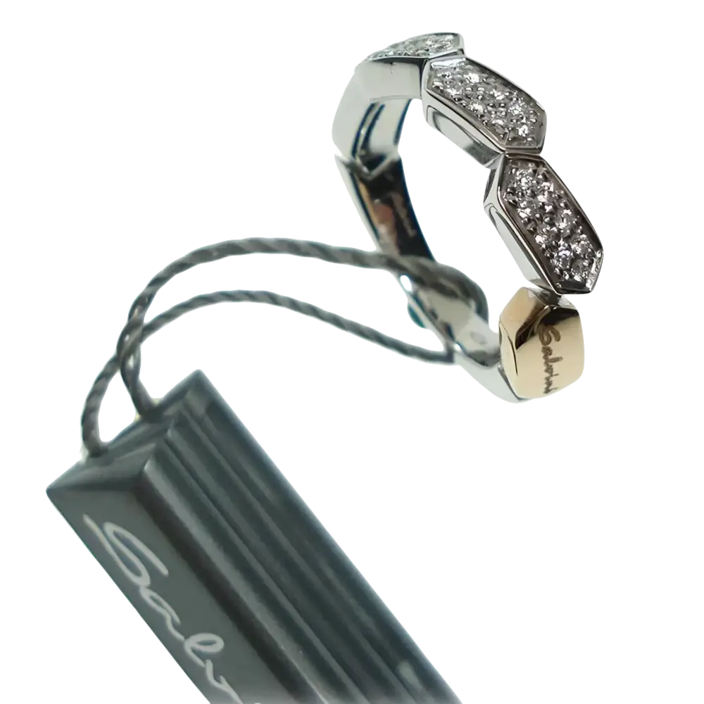 Anello in oro bianco e oro giallo con diamanti pavé e dettaglio in oro giallo Salvini