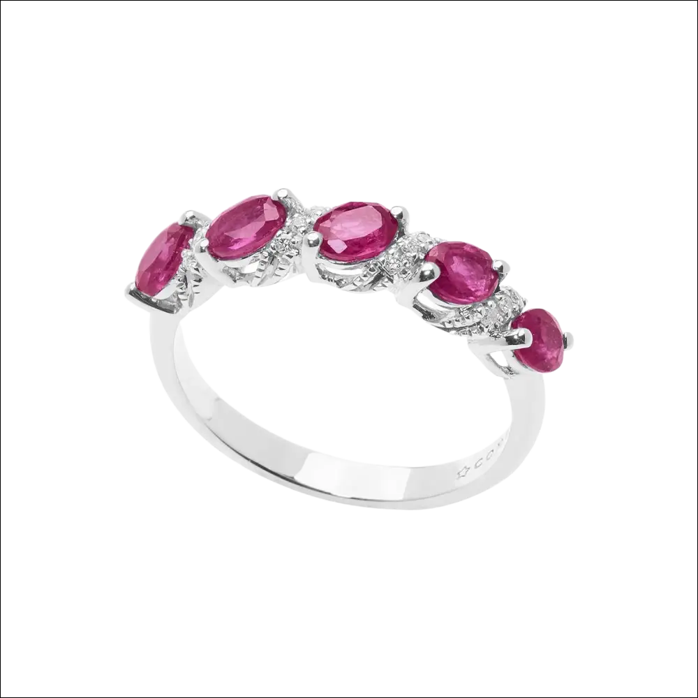 Anello elegante Fedina Rubini e Diamanti COMETE GIOIELLI ANB 2667 con cinque rubini ovali e diamanti