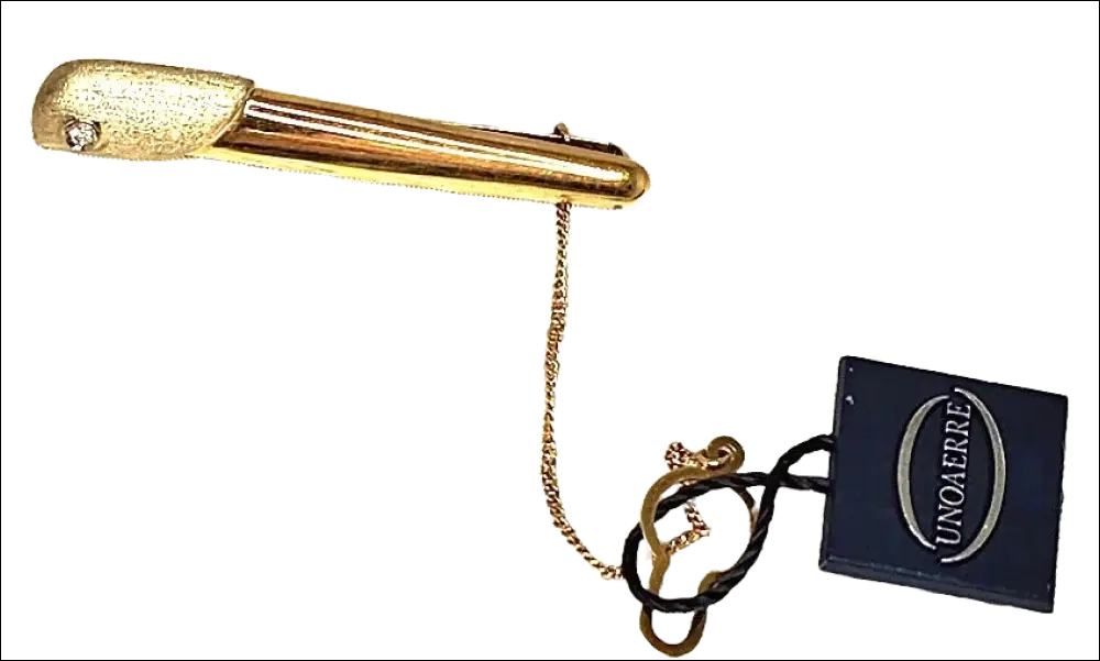 Fermacravatta Oro Bianco Giallo e Zircone UNOAERRE con testa testurizzata arrotondata