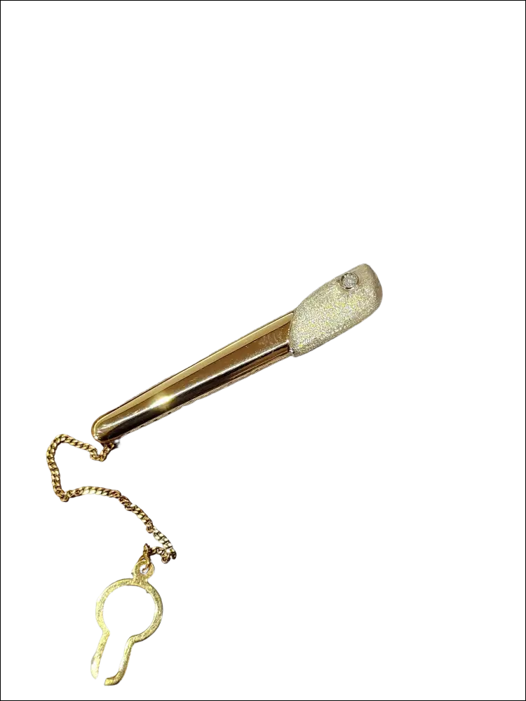 Fermacravatta Oro Bianco Giallo e Zircone UNOAERRE con catena a chiave