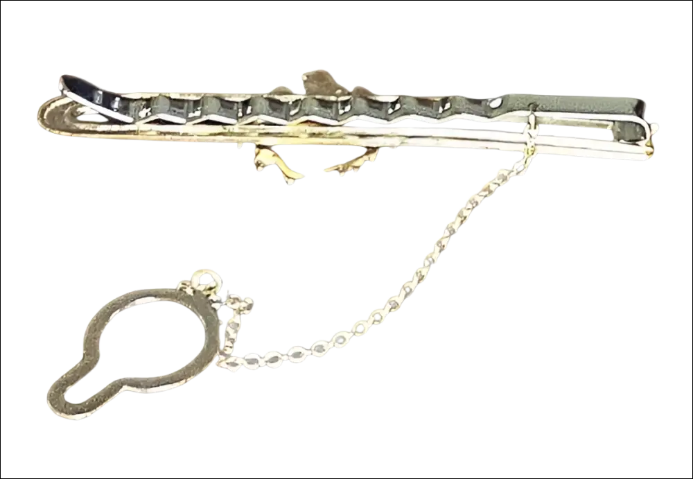 Fermacravatta Oro Giallo e Blasone con catena e anello circolare argento