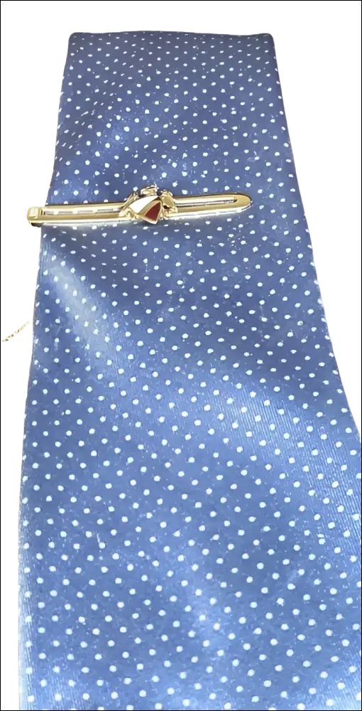 Fermacravatta Oro Giallo e Blasone: cravatta blu a pois bianchi con clip oro